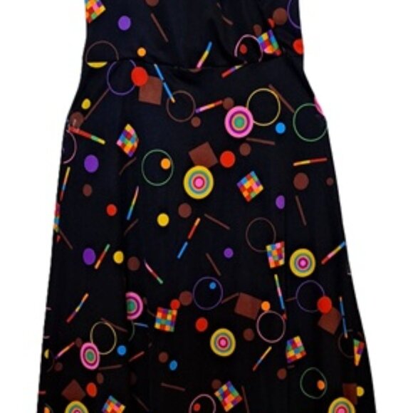 Vtg 70s Black Pink Geometric Halter Maxi Dress 2 - Picture 2 of 9